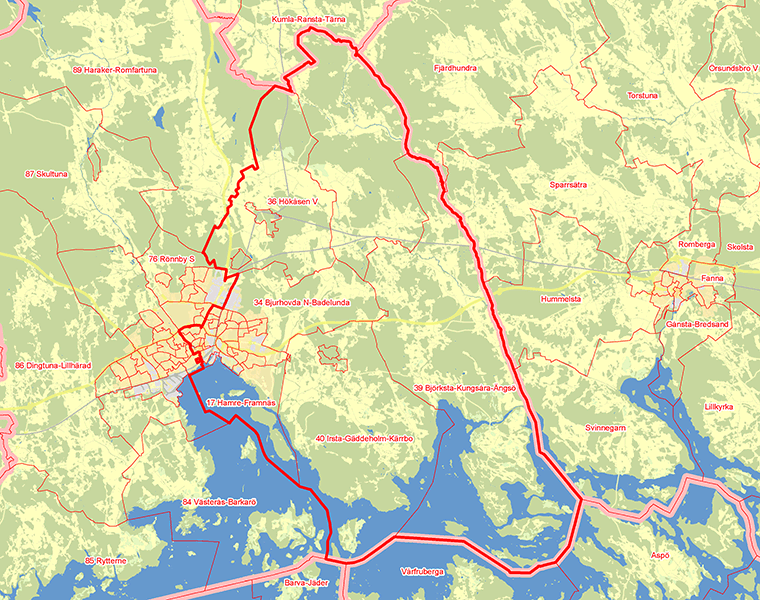 Karta över Västerås Östra valkrets
