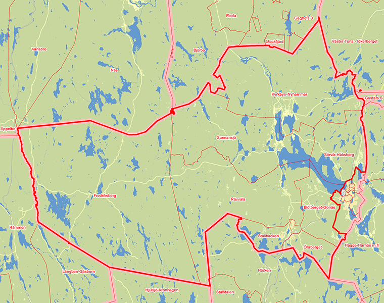 Karta över Grangärde-Säfsnäs