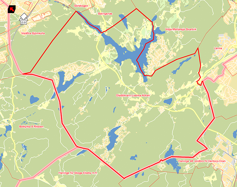 Karta över Gladökvarn-Lissma-Ådran