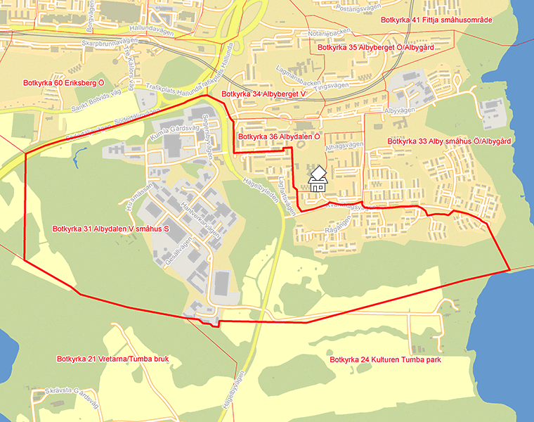 Karta över Botkyrka 31 Albydalen V småhus S
