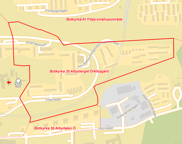 Karta över Botkyrka 35 Albyberget Ö/Albygård