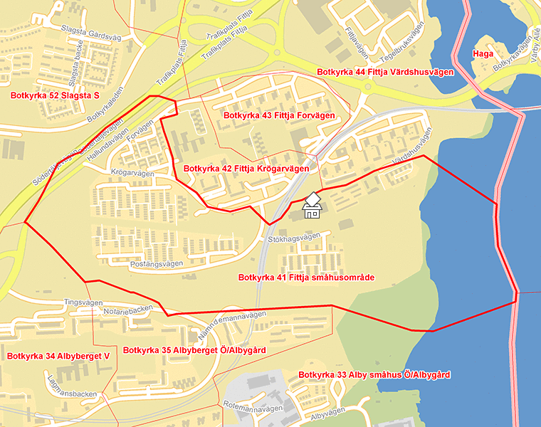 Karta över Botkyrka 41 Fittja småhusområde