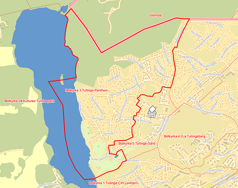 Karta över Botkyrka 3 Tullinge Parkhem