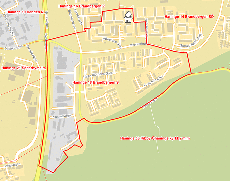 Karta över Haninge 18 Brandbergen S