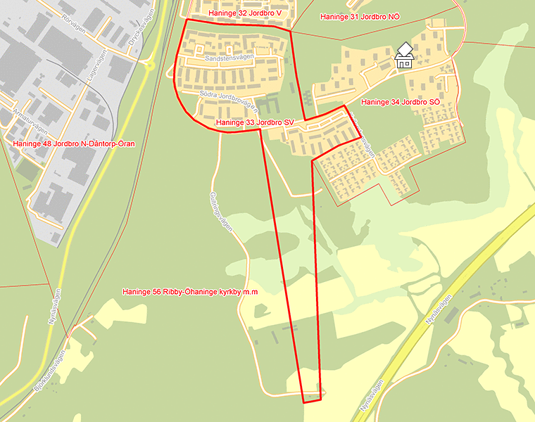 Karta över Haninge 33 Jordbro SV