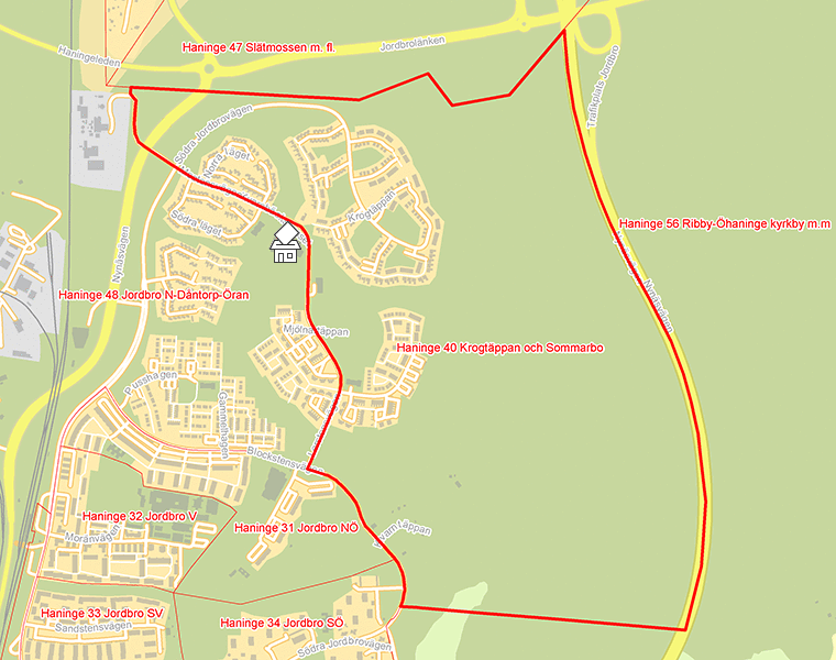 Karta över Haninge 40 Krogtäppan och Sommarbo