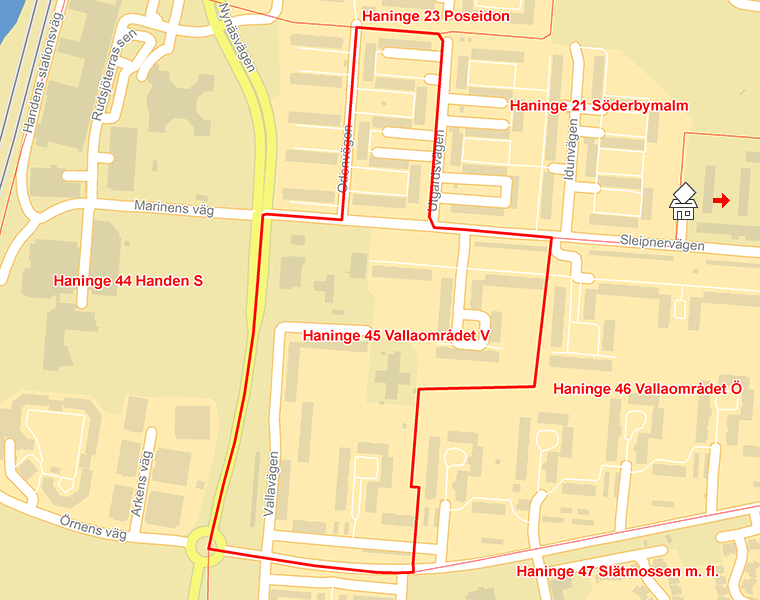 Karta över Haninge 45 Vallaområdet V