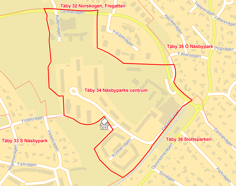 Karta över Täby 34 Näsbyparks centrum
