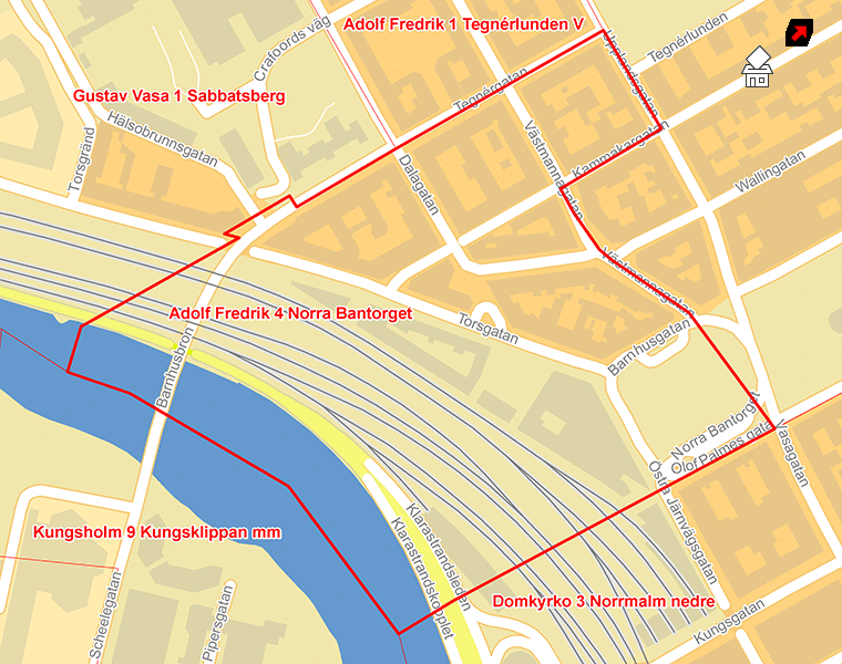 Karta över Adolf Fredrik 4 Norra Bantorget