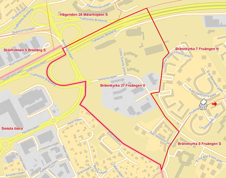 Karta över Brännkyrka 27 Fruängen V