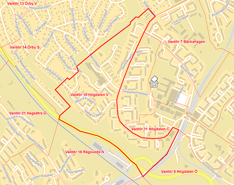 Karta över Vantör 10 Högdalen V
