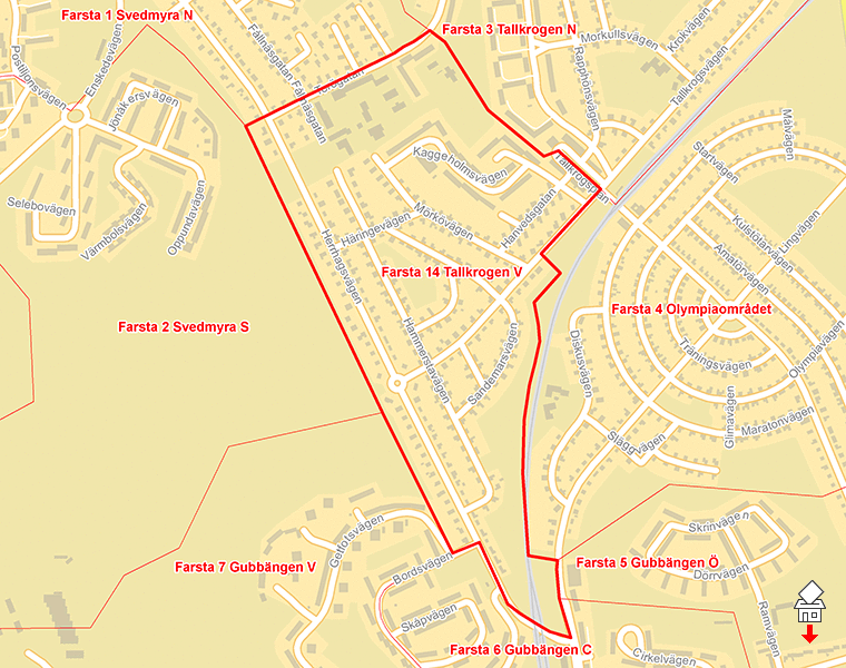 Karta över Farsta 14 Tallkrogen V
