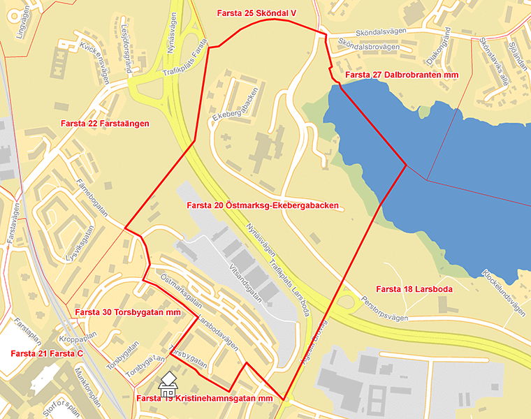 Karta över Farsta 20 Östmarksg-Ekebergabacken