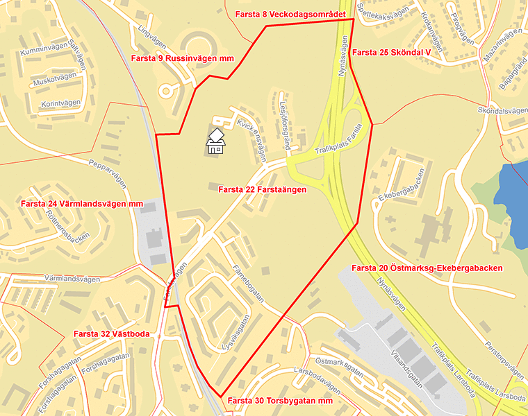Karta över Farsta 22 Farstaängen