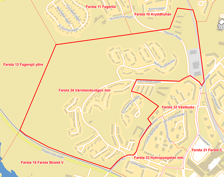 Karta över Farsta 24 Värmlandsvägen mm