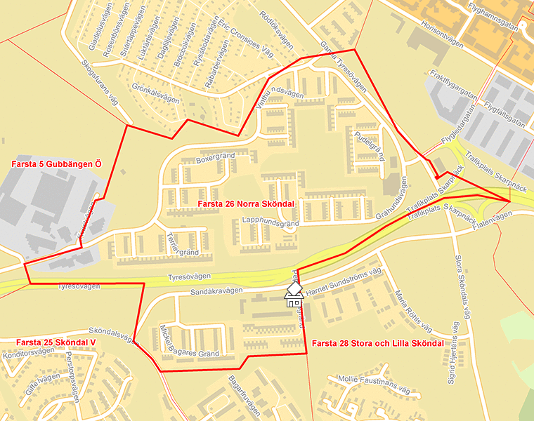 Karta över Farsta 26 Norra Sköndal