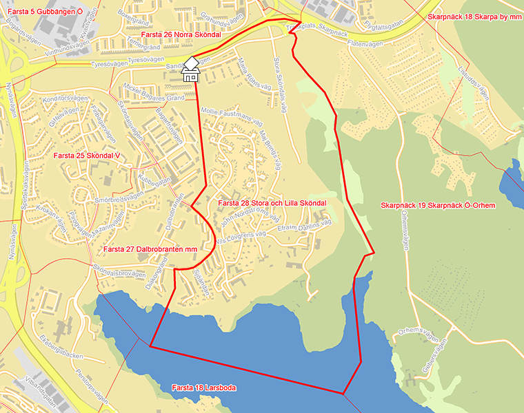 Karta över Farsta 28 Stora och Lilla Sköndal