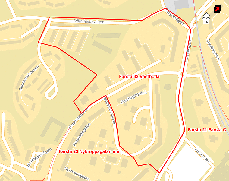 Karta över Farsta 32 Västboda
