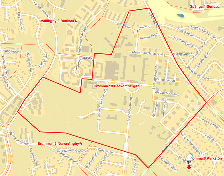 Karta över Bromma 10 Beckomberga S