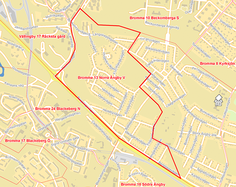 Karta över Bromma 13 Norra Ängby V