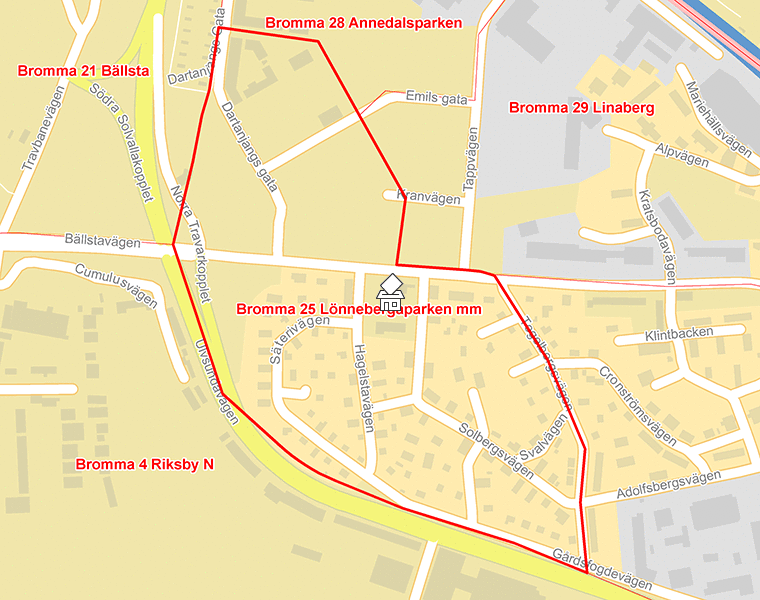 Karta över Bromma 25 Lönnebergaparken mm