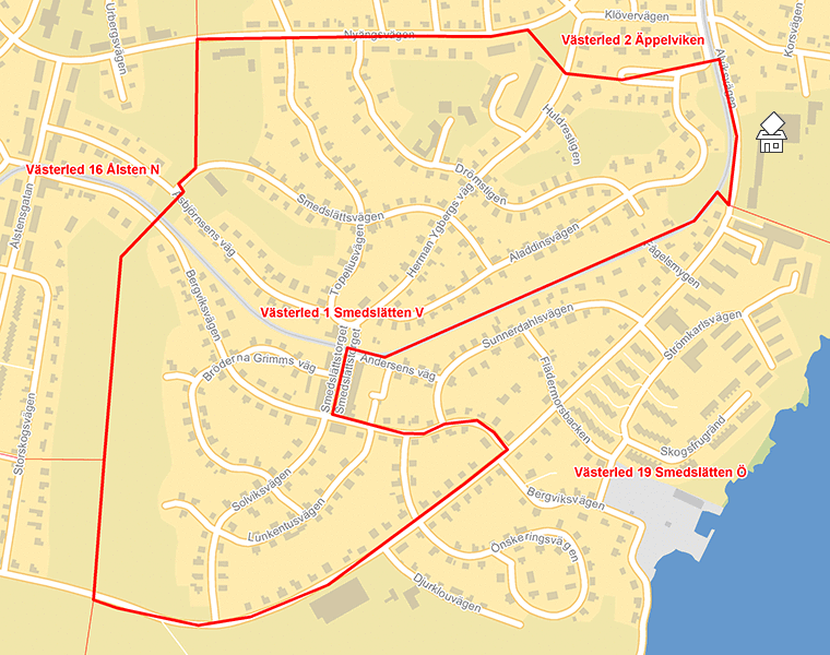 Karta över Västerled 1 Smedslätten V