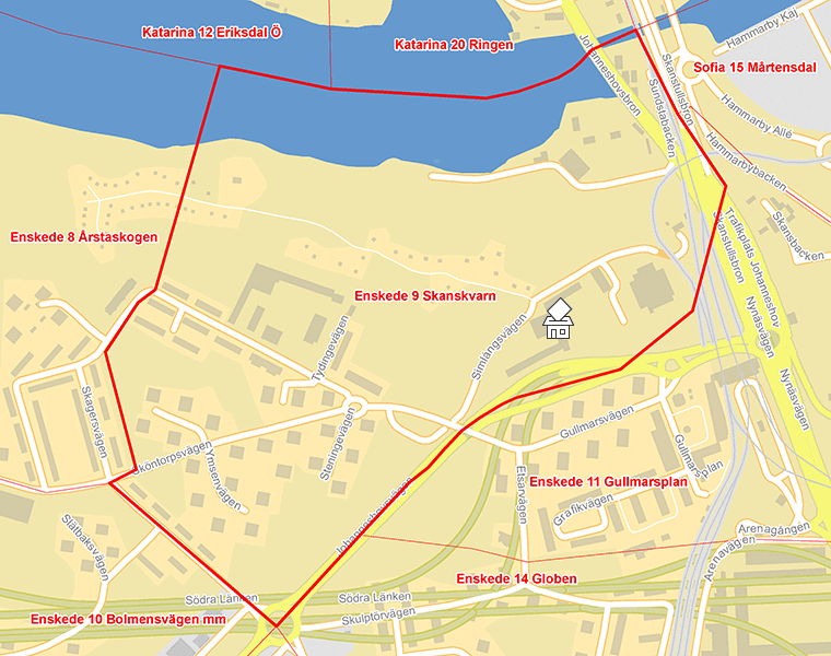 Karta över Enskede 9 Skanskvarn