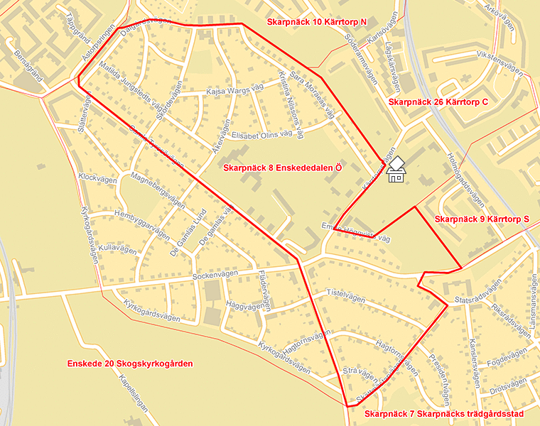 Karta över Skarpnäck 8 Enskededalen Ö