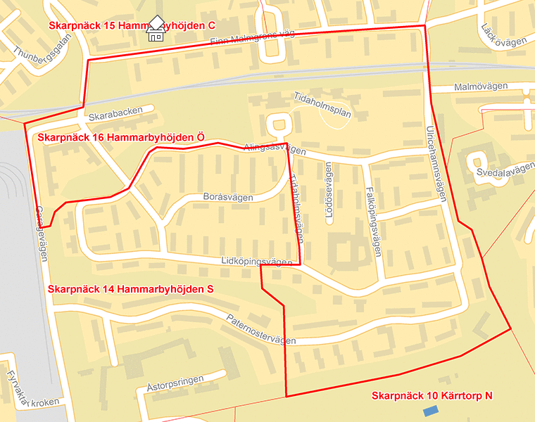 Karta över Skarpnäck 16 Hammarbyhöjden Ö