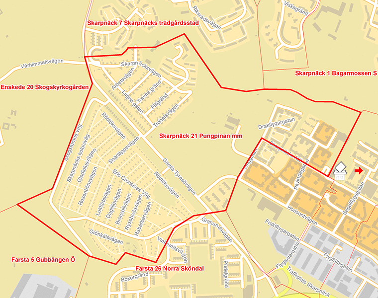 Karta över Skarpnäck 21 Pungpinan mm