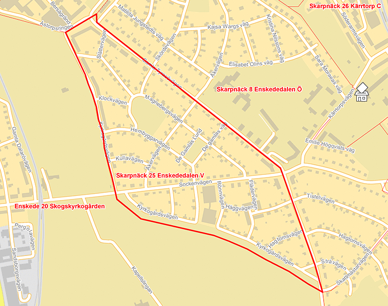 Karta över Skarpnäck 25 Enskededalen V