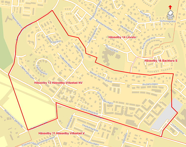 Karta över Hässelby 13 Hässelby Villastad NV