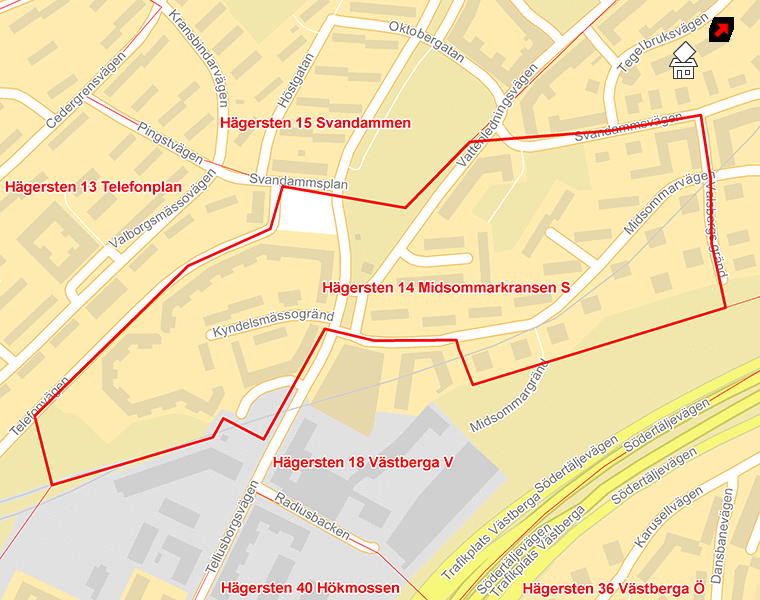 Karta över Hägersten 14 Midsommarkransen S