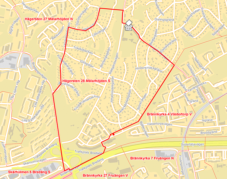 Karta över Hägersten 28 Mälarhöjden S
