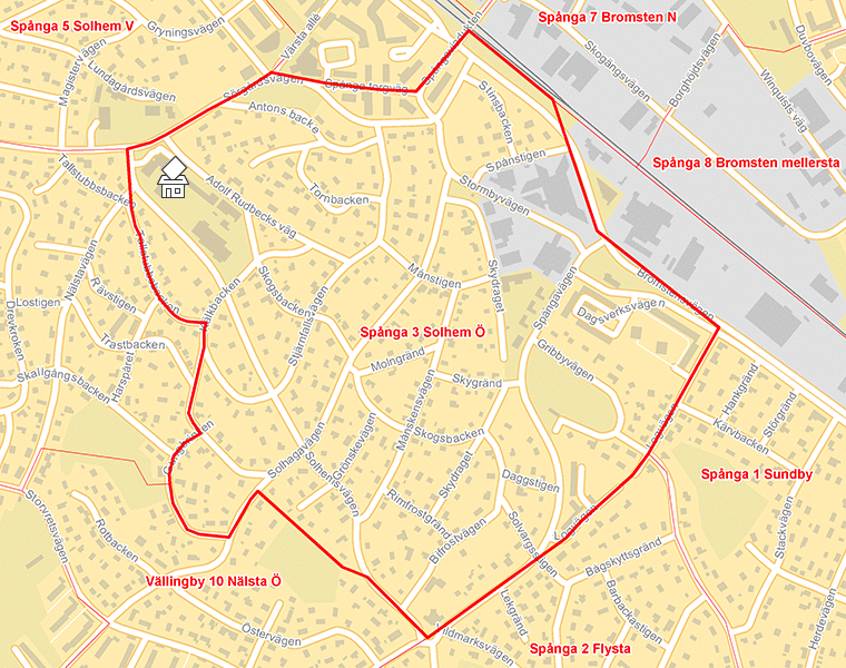 Karta över Spånga 3 Solhem Ö
