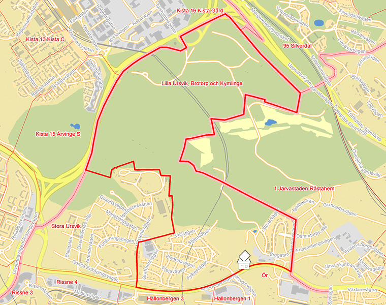 Karta över Lilla Ursvik, Brotorp och Kymlinge