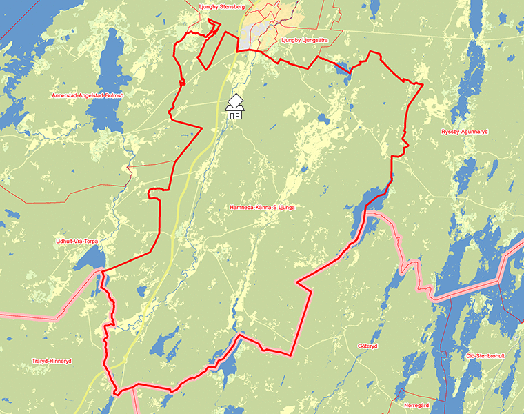 Karta över Hamneda-Kånna-S Ljunga