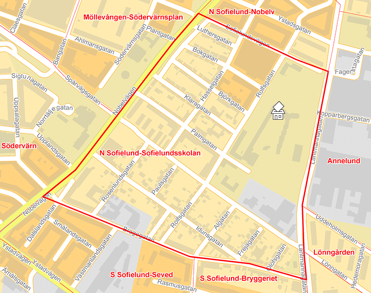 Karta över N Sofielund-Sofielundsskolan