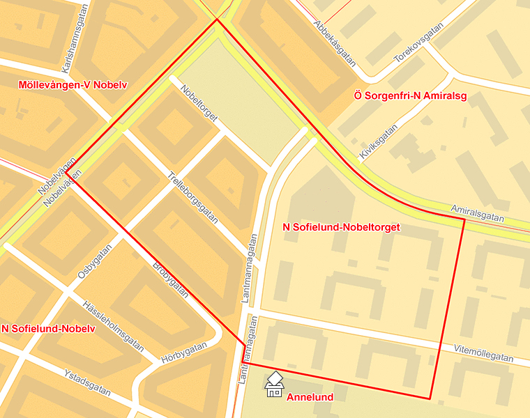 Karta över N Sofielund-Nobeltorget