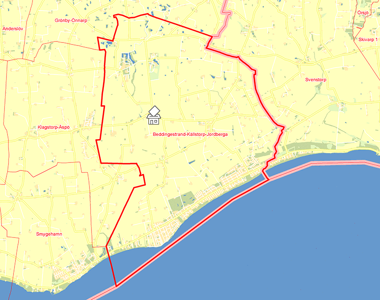 Karta över Beddingestrand-Källstorp-Jordberga