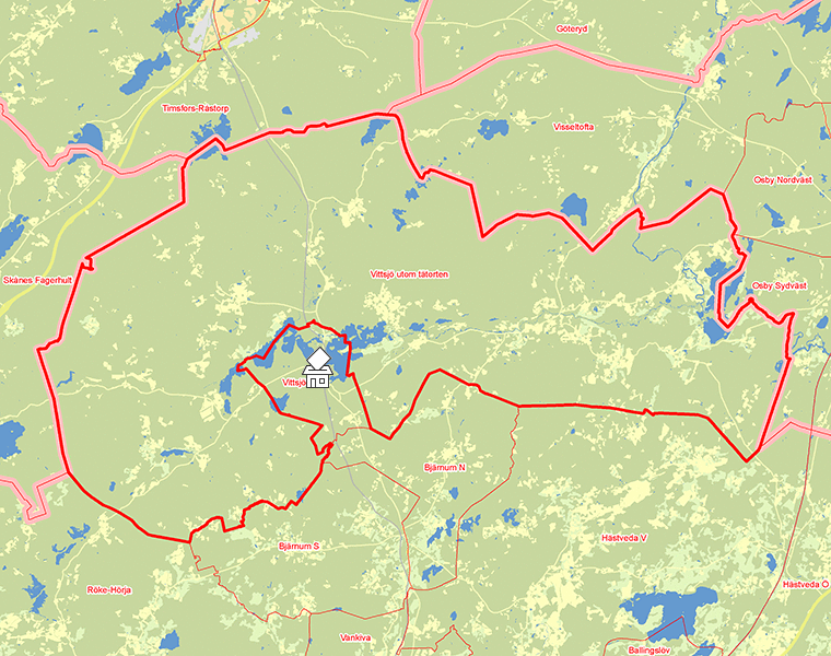 Karta över Vittsjö utom tätorten