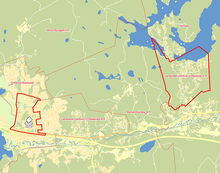 Karta över Landvetter centrum V-Skårtorp m.fl.