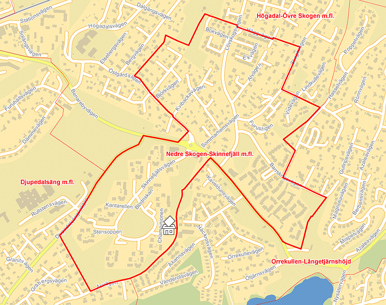 Karta över Nedre Skogen-Skinnefjäll m.fl.