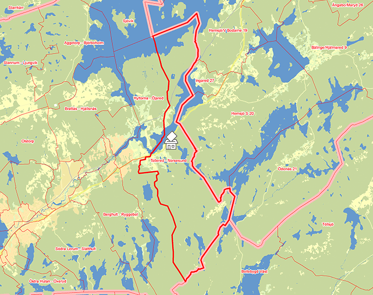 Karta över Tollered - Norsesund