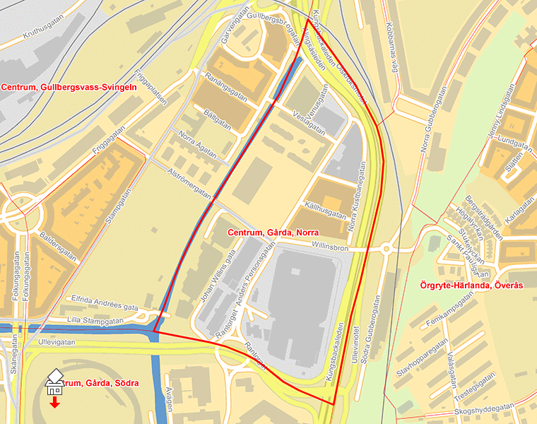 Karta över Centrum, Gårda, Norra