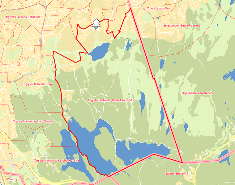 Karta över Örgryte-Härlanda, Björkekärr, Södra