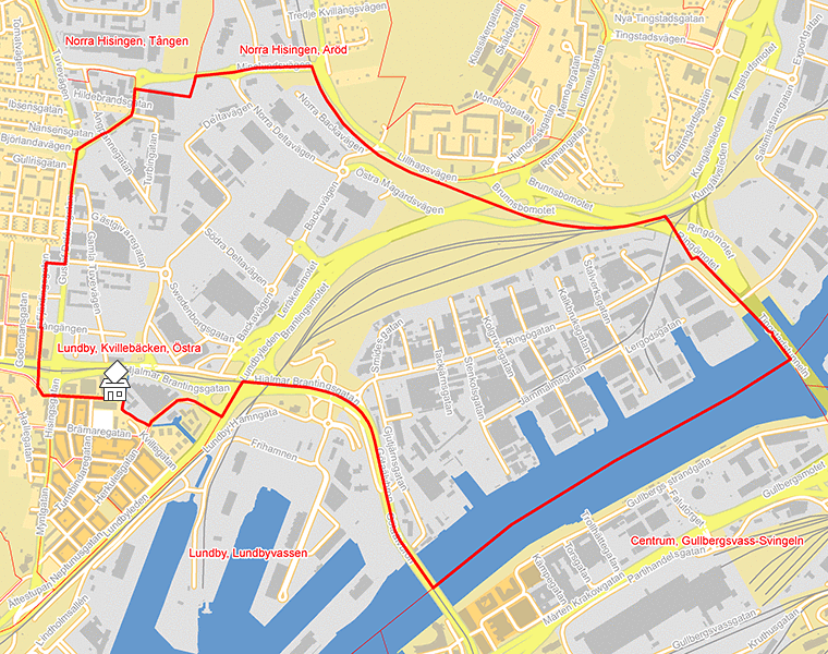 Karta över Lundby, Kvillebäcken, Östra