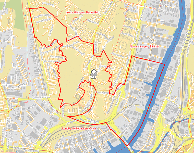 Karta över Norra Hisingen, Backa-Tingstad