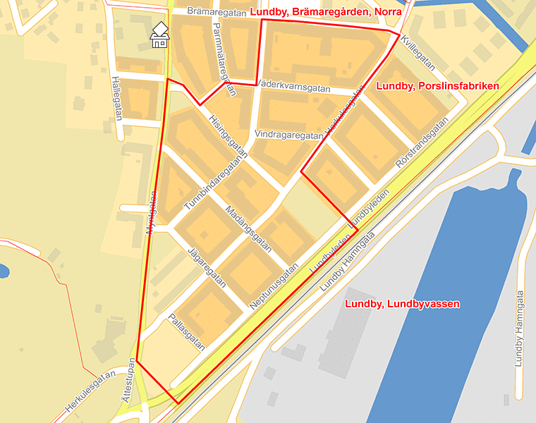 Karta över Lundby, Brämaregården, Östra