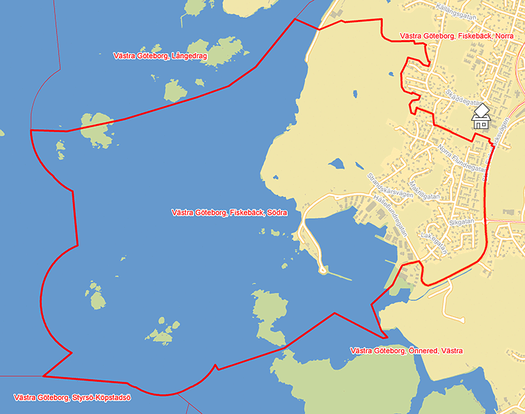 Karta över Västra Göteborg, Fiskebäck, Södra